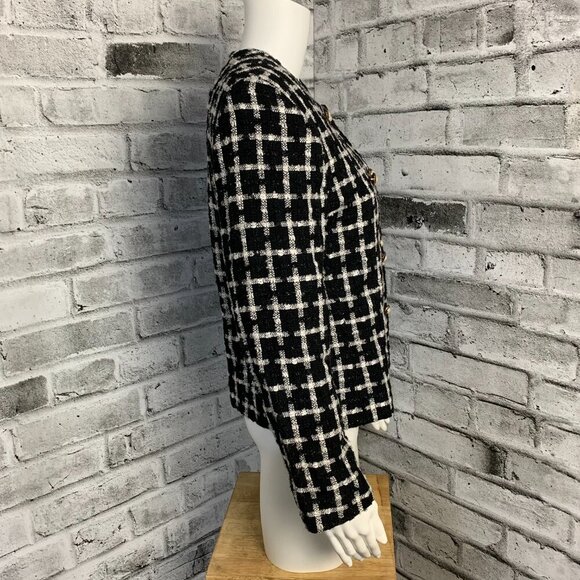 Vintage 80s 90s Louben Boucle Double Breasted Cropped Check Blazer - Picture 4 of 14